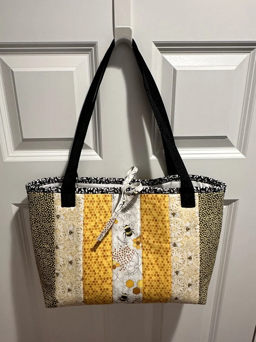 Handmade Yellow & Black Bee-Print Quilted Tote Bag